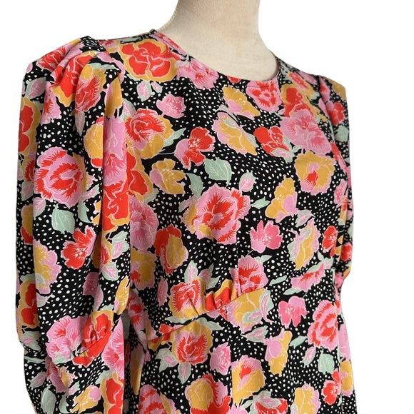 Topshop multicolor puff sleeve floral midi open back dress - Picture 3 of 8